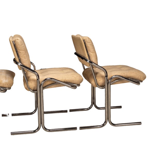 1970s Attributed to Jerry Johnson Arcadia Cantilever Tubular Dining Chairs, Set of 4 – Chrome Retro Modern For Sale - Image 12 of 16