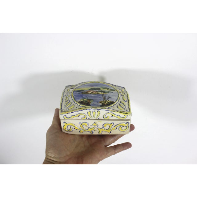 White Vintage Italian Signed Ceramic Box Hand Painted For Sale - Image 8 of 10