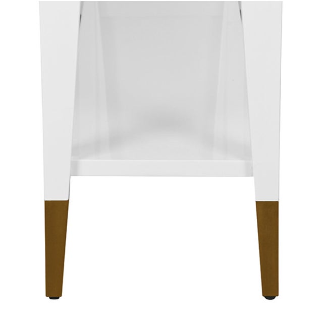 Matthew Izzo Home Glossy Laverne White Lacquer Two Tier Console Table With Antique Brass Feet And For Sale In New York - Image 6 of 8