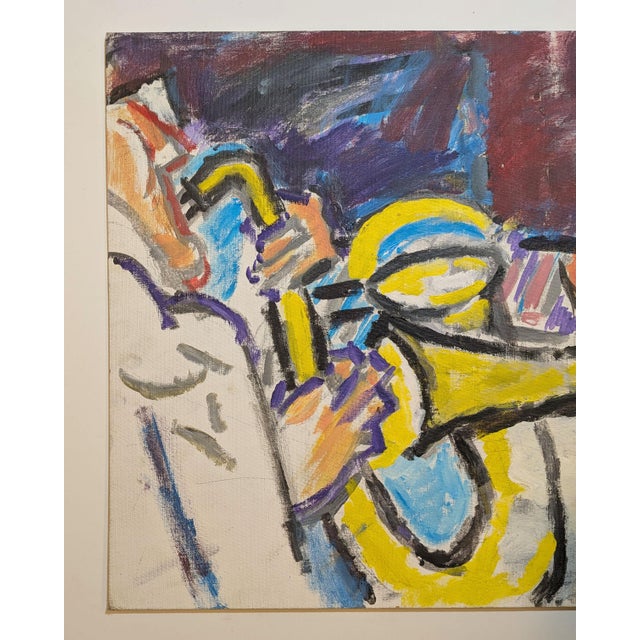 Original mid-century painting, acrylic on canvas board, estimated 1950s–1960s. A dynamic gestural abstraction -- bold,...