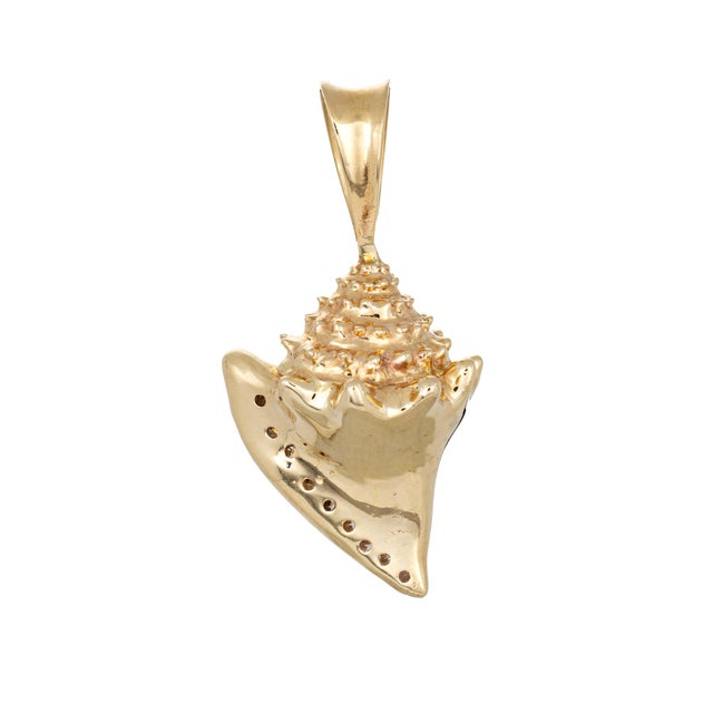 Modern Vintage Conch Shell Pendant Diamond 14k Gold Heavy 16.1 Grams Ocean Jewelry For Sale - Image 3 of 6