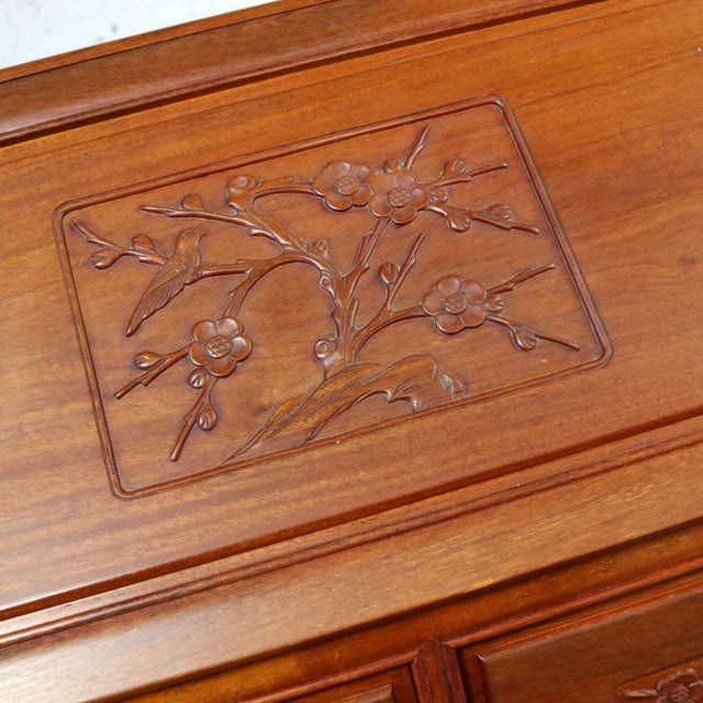 Asian Teak Hand Carved Drop Front Compartmentalized Desk Style of George Zee For Sale - Image 11 of 13
