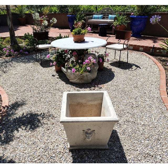 Vintage Cast Concrete Lions Head Planter For Sale - Image 10 of 12