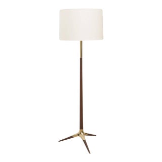 Walnut and Brass Floor Lamp For Sale