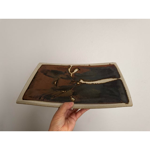 Mid Century Studio Art, Stoneware Pottery Rectangle XL Tray Signed by Eric Norstad (California) For Sale In San Francisco - Image 6 of 12
