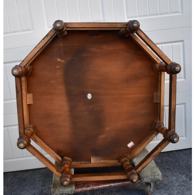Baker Oak and Burl Coffee Table Vintage Jacobean Style Octagonal For Sale - Image 11 of 13