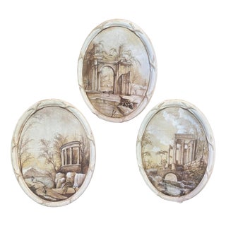 Italian Artist, Grisaille Compositions, Oil on Oval Canvases, 1800s, Set of 3 For Sale