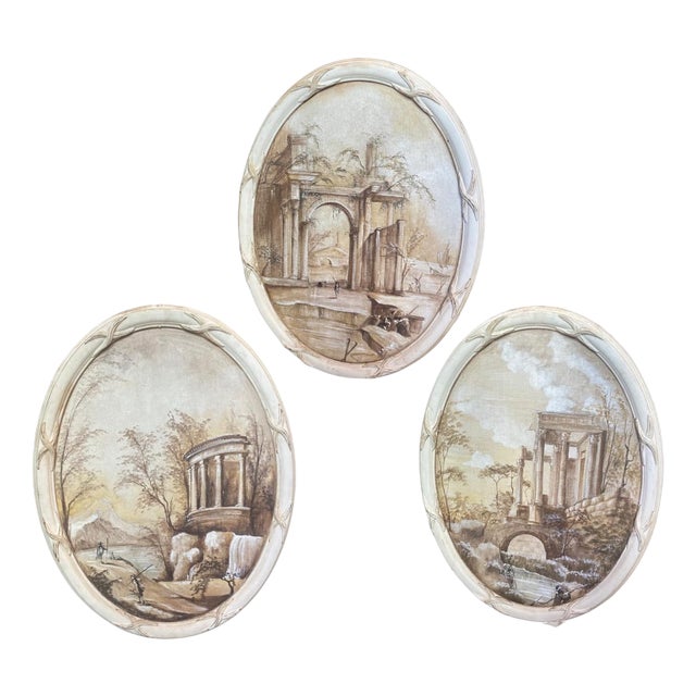 Italian Artist, Grisaille Compositions, Oil on Oval Canvases, 1800s, Set of 3 For Sale