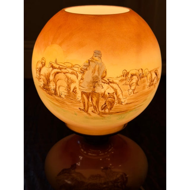 Metal Rare Antique Victorian Gone With the Wind Lamp Matching Hand-Painted Companion Shades For Sale - Image 7 of 15