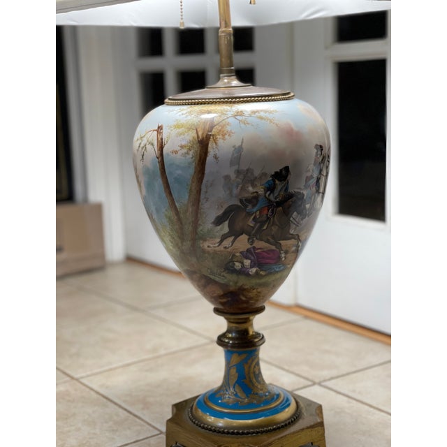 Blue 19th Century Sèvres-Style Porcelain Vase Lamp With Napoleonic Scene For Sale - Image 8 of 16
