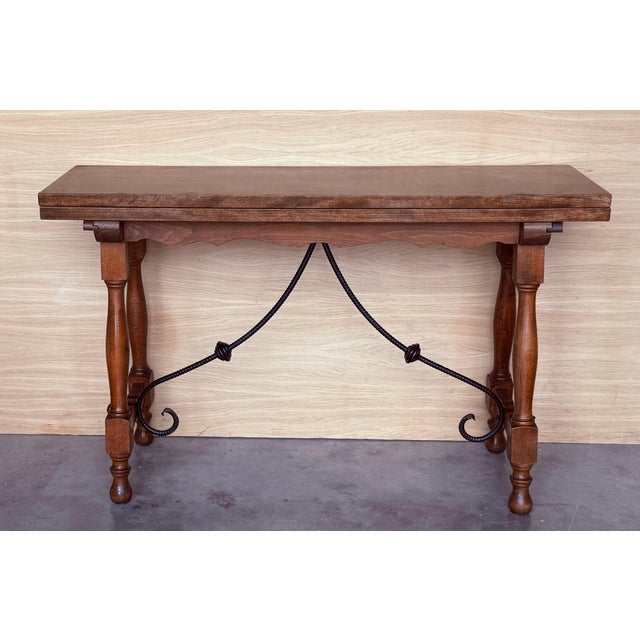 20th Century Spanish Console Fold Out Farm Table with Wood Stretcher For Sale - Image 17 of 18