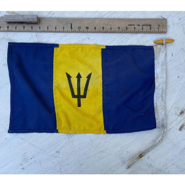 1960s Vintage Wool Authentic Yachting Flag Barbados Trident Nautical Flag For Sale - Image 5 of 7