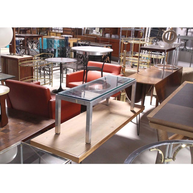 Square Bauhaus Aluminum Profile Metal Frame 3/4" Glass Top Coffee Side Table Long Rectangle. Low console or sofa table.