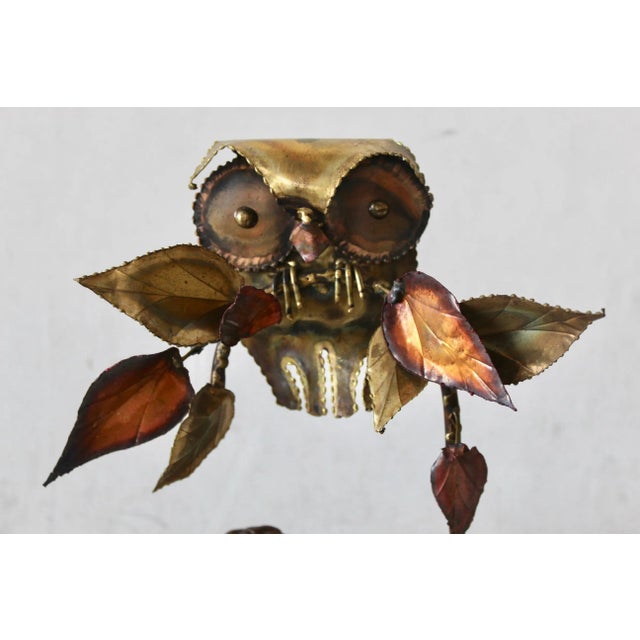 1970s Mid-Century Modern Brutalist Metal Owl Burl Wood Base Sculpture in the Style of Curtis Jere For Sale - Image 5 of 9
