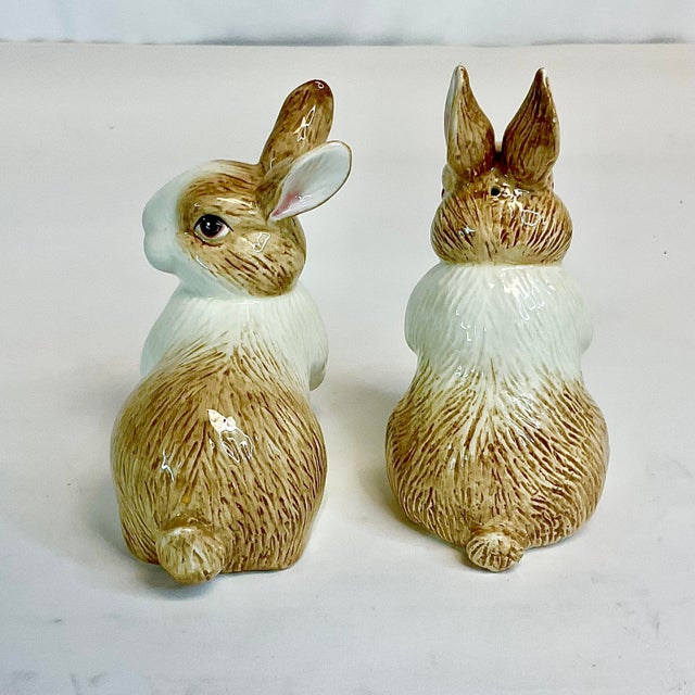 1980s Vintage Hollywood Regency Brown-Eyed Bunny Salt and Pepper Shakers - A Pair, Fitz & Floyd Easter For Sale - Image 14 of 15