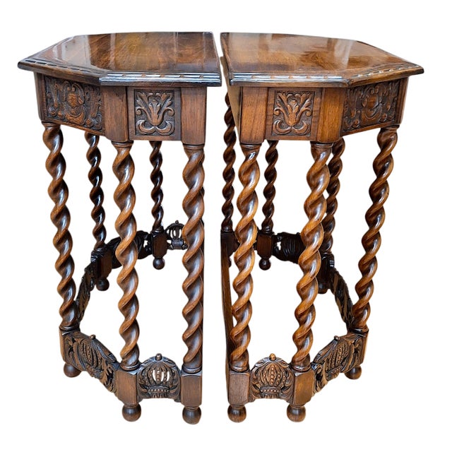 On offer is an exquisite pair of Jacobean Revival console tables, meticulously crafted by a legendary American furniture...