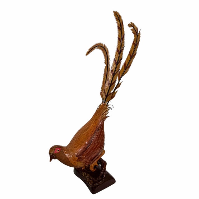 Vintage mid century wooden hand made pheasant. Each wooden feather on the body has been placed by hand. The tail feathers...