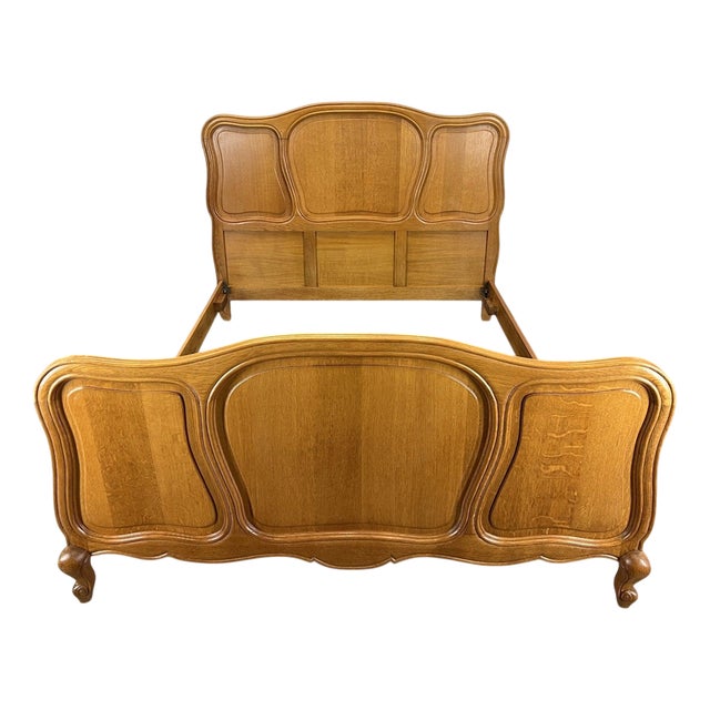 Vintage French Louis XVI Double Bed Frame in Oak For Sale