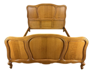 Vintage French Louis XVI Double Bed Frame in Oak