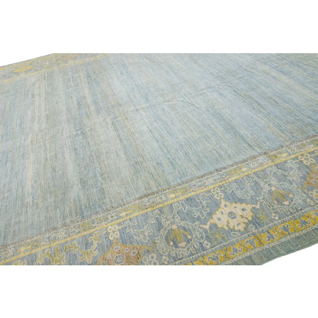 Room Size Modern Sultanabad Designed Wool Rug in Blue by Apadana For Sale - Image 9 of 10