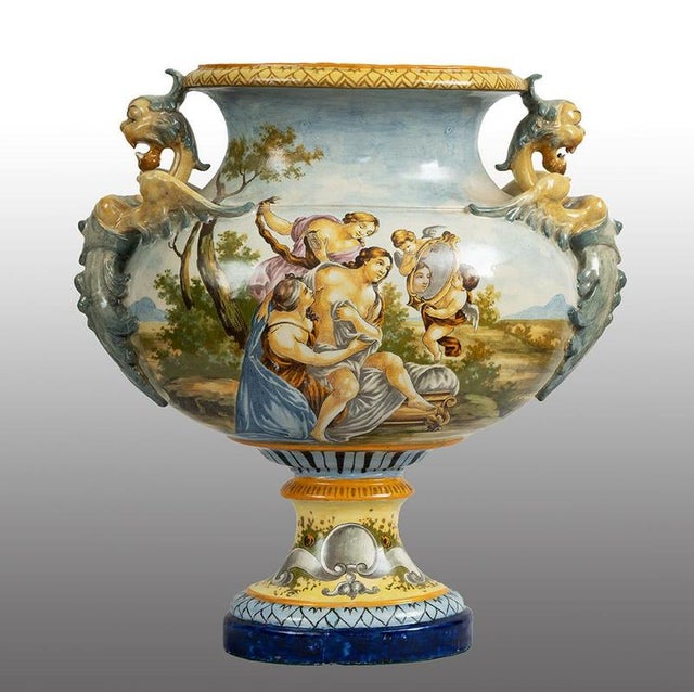 Glazed Majolica Centerpiece Depicting Mythological Scenes, Urbino, 19th Century For Sale - Image 5 of 5