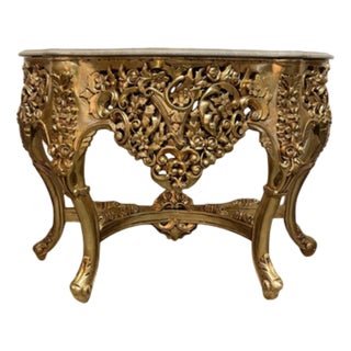 Gilt Carved Console Table with Marble Top For Sale