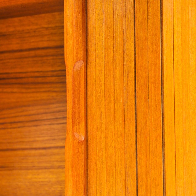 Kalmar Vintage MCM Teak Wall Cabinet Kalmar Small Tambour Sliding Door Shelf Made in Thailand For Sale - Image 4 of 13