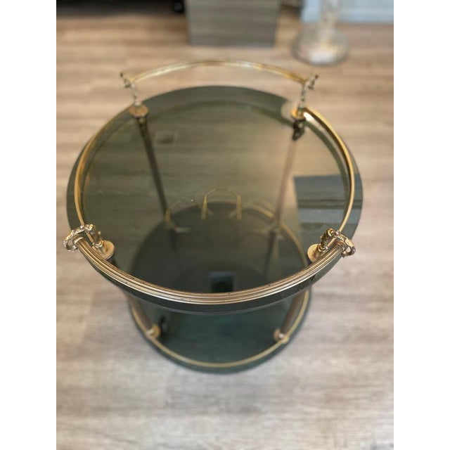 Round Brass and Smoked Glass Serving Trolley, 1970s For Sale - Image 3 of 12