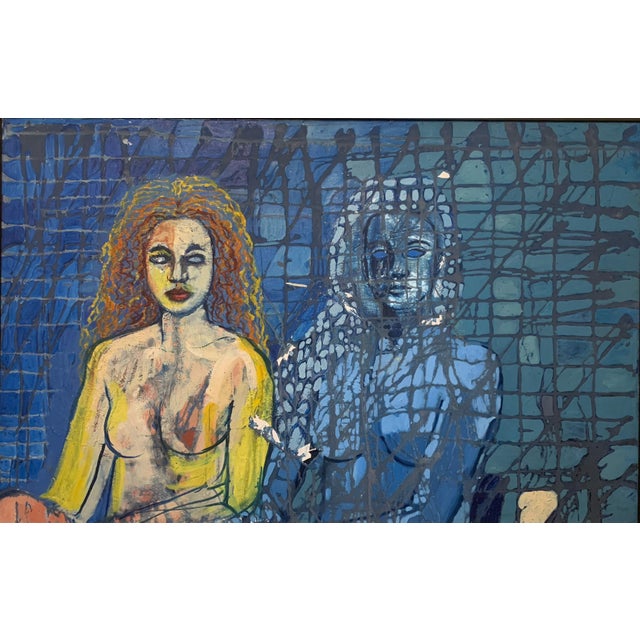 Mae Engron, Original Oil on Canvas Large-Scale Painting Titled "Black and White Woman" For Sale