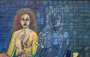 Mae Engron, Original Oil on Canvas Large-Scale Painting Titled "Black and White Woman"
