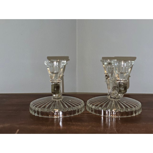 Vintage Pressed‑Glass Triple Spot Candleholders — Set of Two For Sale In Pittsburgh - Image 6 of 11