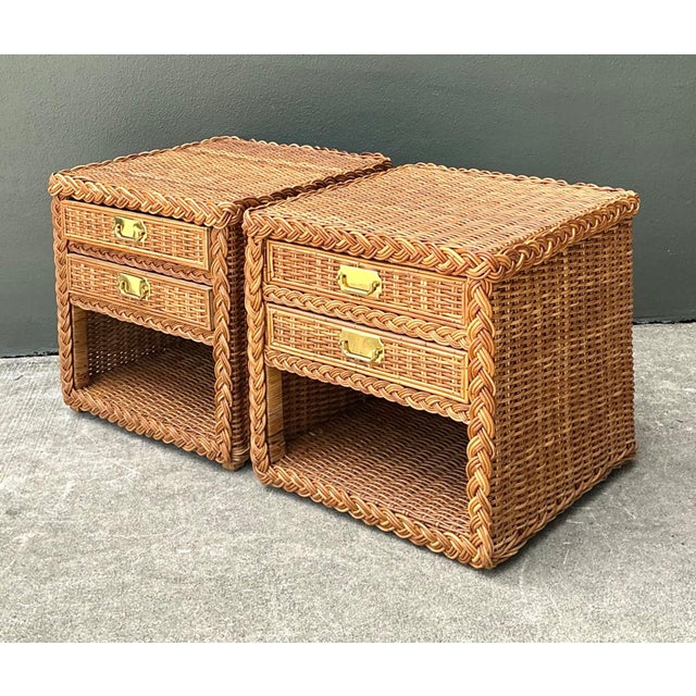 Vintage Braided Rattan Nightstands - A Pair For Sale - Image 12 of 14