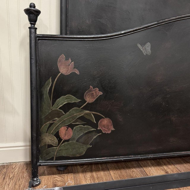Vintage Hand-Painted King-Size Metal Bed For Sale - Image 4 of 7