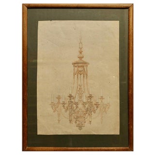 Amor Fenn, Arts and Crafts Multi-Branch Chandelier Illustration, 1890, Drawing on Paper, Framed For Sale