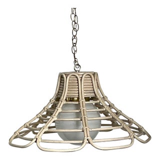 Vintage Bent Washed Rattan Chandelier For Sale
