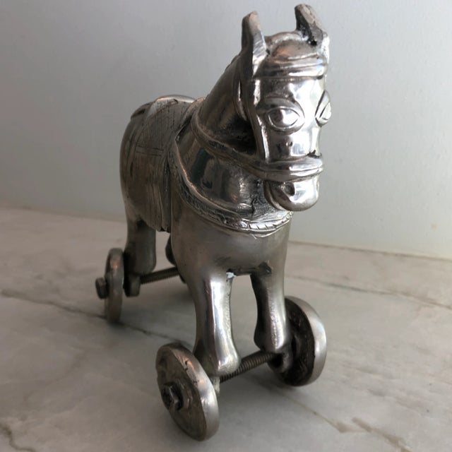 Early 20th Century Small Metal Horse on Wheels Sculpture/Toy, Made in India For Sale - Image 4 of 6