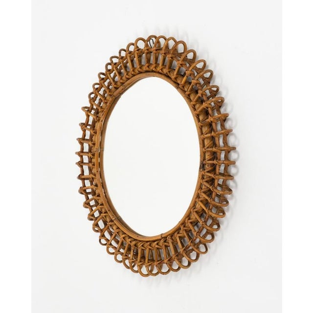 1960s Vintage Round Wall Mirror in Bamboo and Rattan by Franco Albini, 1960s For Sale - Image 5 of 13
