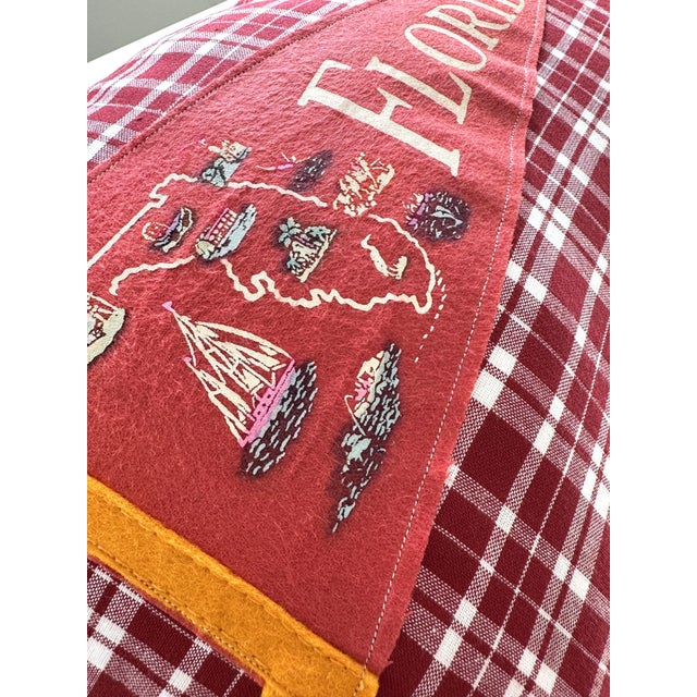 Florida Map Vintage Red Pennant on New Woven Plaid Throw Pillow For Sale - Image 4 of 4