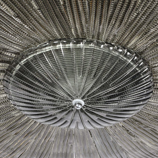Monumental Modernist Hand-Blown Murano Reeded & Smoked Glass Flush Mount For Sale - Image 4 of 18