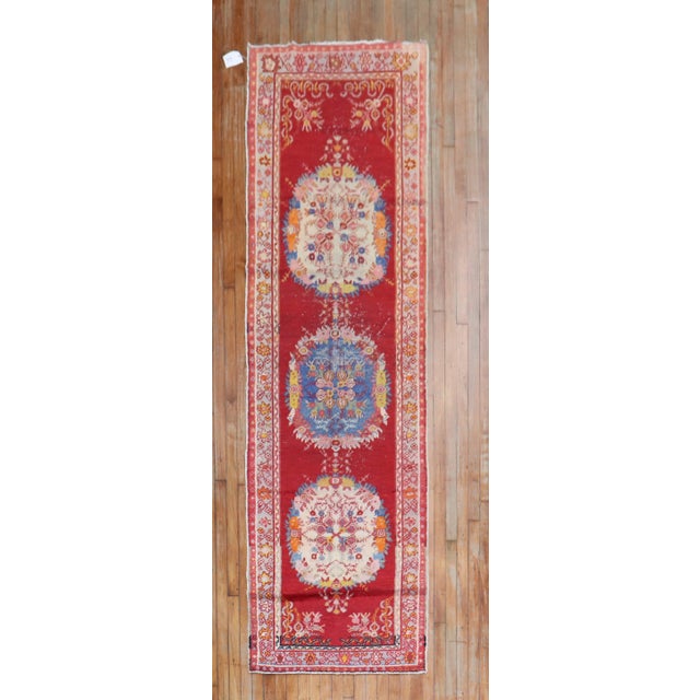 Vintage Bright Red Turkish Runner - 3' x 10'9" For Sale - Image 12 of 12