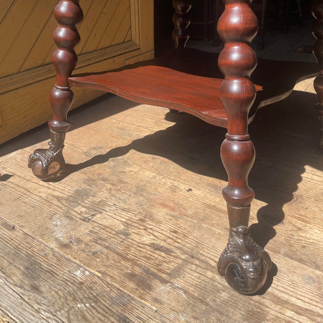 Vintage Mahogany Side Table With Massive Metal and Glass Ball-and-Claw Feet For Sale - Image 4 of 7