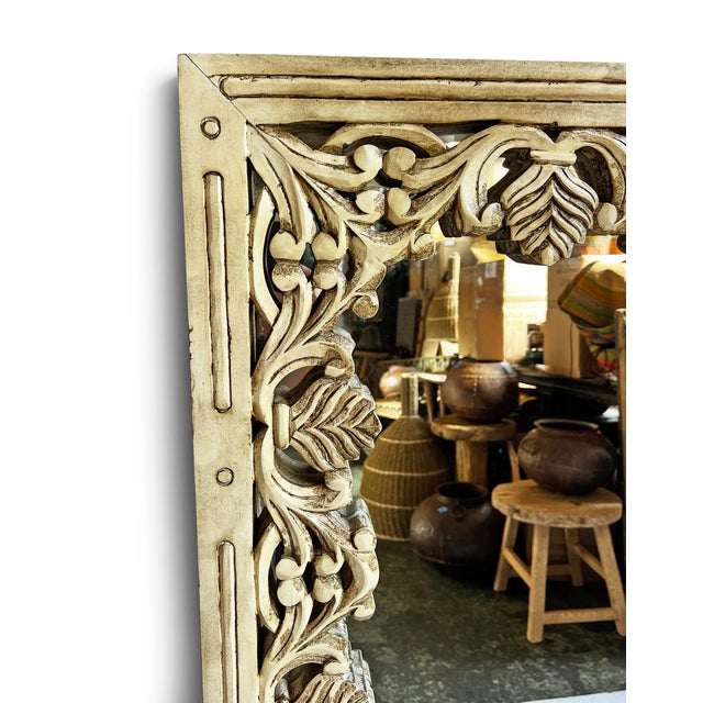 Late 20th Century Vintage Cream Floral Wood Mirror For Sale - Image 5 of 5