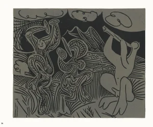 1962 Pablo Picasso Linocut Engraving "Dancing Satyrs and Flute Player"