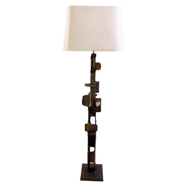 Metal Brutalist Bronze Floor Lamp with Incrusted Stones, 1970s For Sale - Image 7 of 7