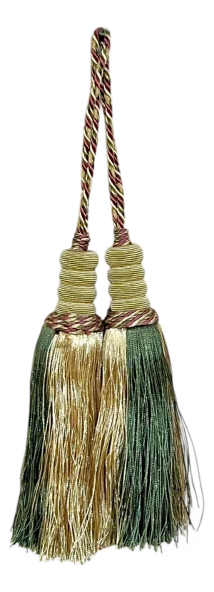 Pair Vintage French Passementerie Key Tassels Gold and Green