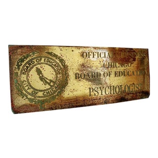 Vintage Industrial Brass Sign- City of Chicago Education Psychologist For Sale