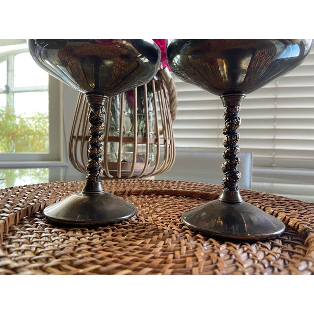 Copper Vintage F. B. Rogers Silver Plate Champagne Goblets- Set of 2 For Sale - Image 8 of 8