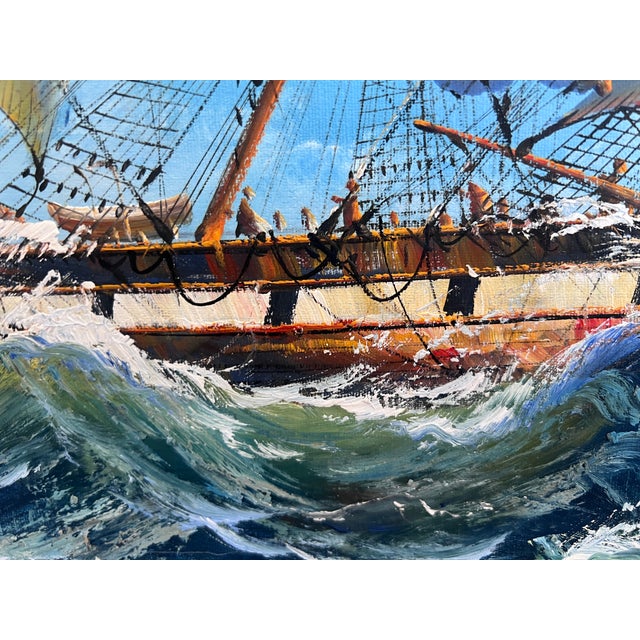 Late 20th Century Ambrose Large Original Oil Painting on Canvas Sailing Ship Ocean Seascape Framed For Sale - Image 10 of 12