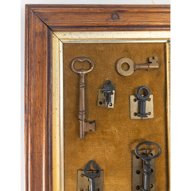 20th Century Assemblage of Vintage and Antique Keys in Walnut Frame For Sale - Image 4 of 12