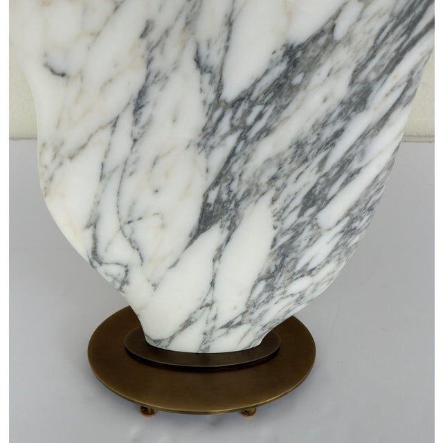 Ordinal retail $1329, stylish Revelation Modern White Arabestcato Marble Amulet Table Lamp, white silk shade, antique...